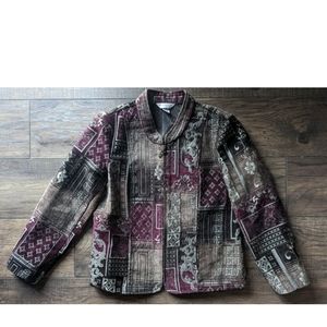 Christopher & Banks Women's Blazer Embroidered Maroon Gold Black Jacket Large P